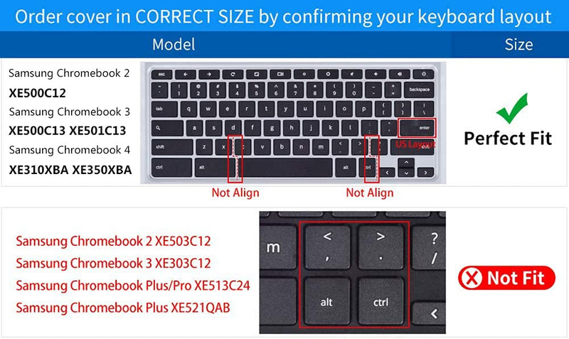 Colorful Keyboard Cover for 2020-2017 Samsung Chromebook 4 3 XE310XBA XE500C13 XE501C13 11.6/Chromebook 4 15.6" XE350XBA/Chromebook 2 XE500C12/Chromebook Plus V2 XE520QAB XE521QAB 12.2", Rainbow