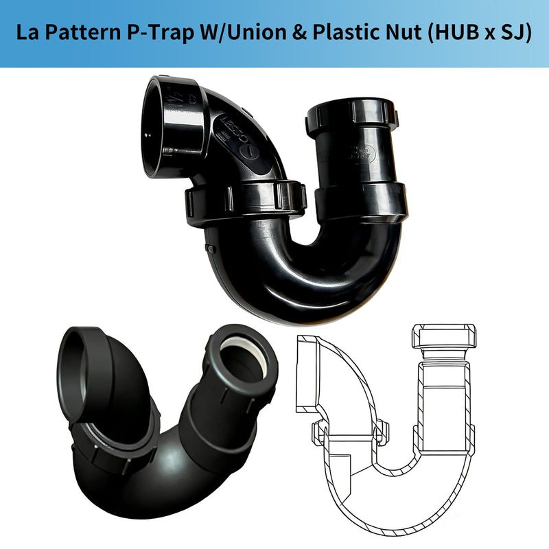 Lesso ABS Adjustable P Trap1 1/2 Inch for RV Drain Bathroom Kitchen Sink Drain Pipe Tubular Kit with White Threaded Adapter Ring 1-1/2 x 1-1/2 Inch P trap-B