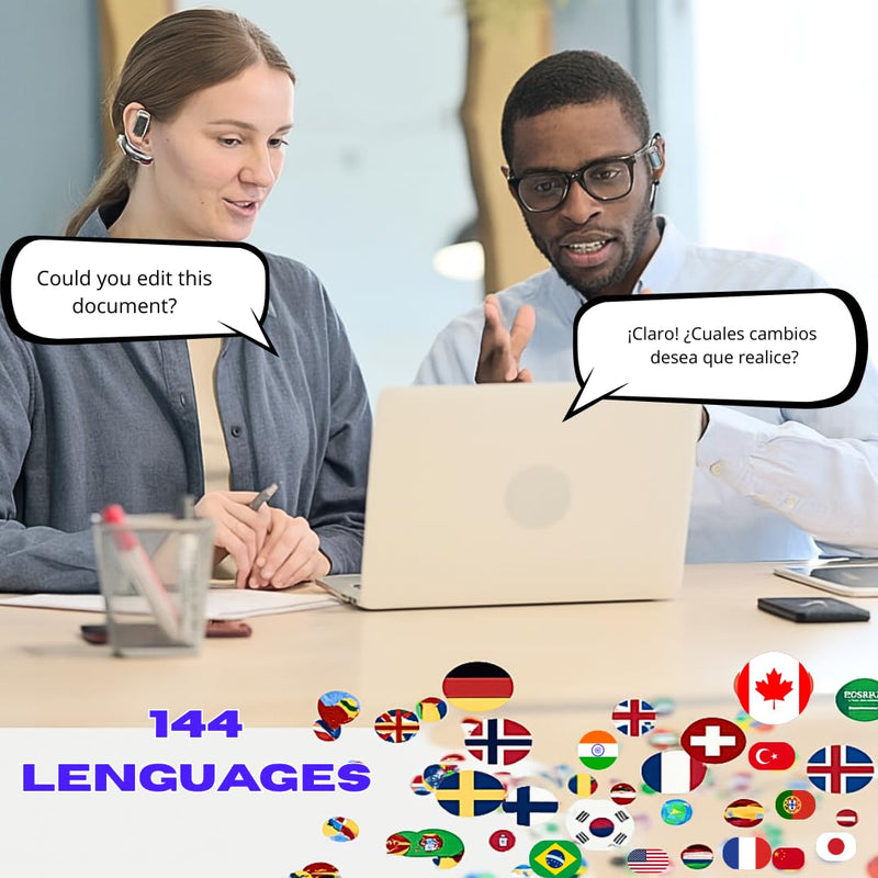 AI Translation Earbuds Real-Time, MultiLenguage & Accents Earphones- Ideal for Business Travel - Audífonos Traductores Ingles español - AI- 144 Lenguages- Earbuds for iOS & Android