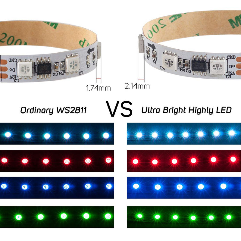 BTF-LIGHTING WS2811 Addressable LED Strip Ultra Bright 5050SMD RGB 60LED/m 20Pixels/m Multi-Colored Light Total 300LED 100Pixels 16.4FT DC12V IP65 Silicone Coating Waterproof(No Adapter or Controller) 60LEDs/m IP65 Silicone coating waterproof