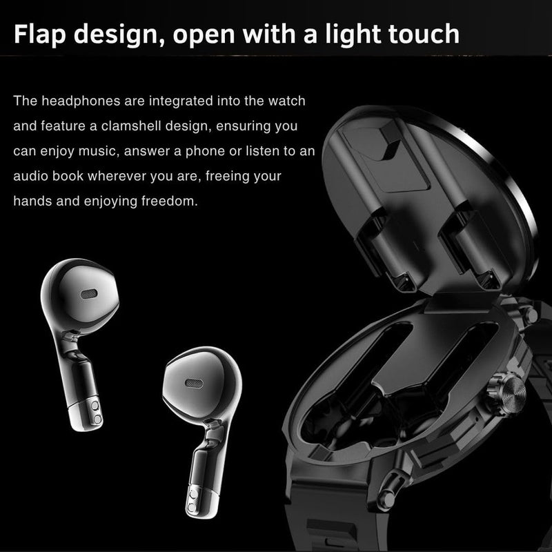 2-in-1 Smartwatch with Earbuds - Zinc Alloy Bezel, 1.46" Round Display, Bluetooth Call Function, Music Playback, NFC, Multiple Sports Modes, Fitness Tracking, Compatible with iPhone Android Smartphone
