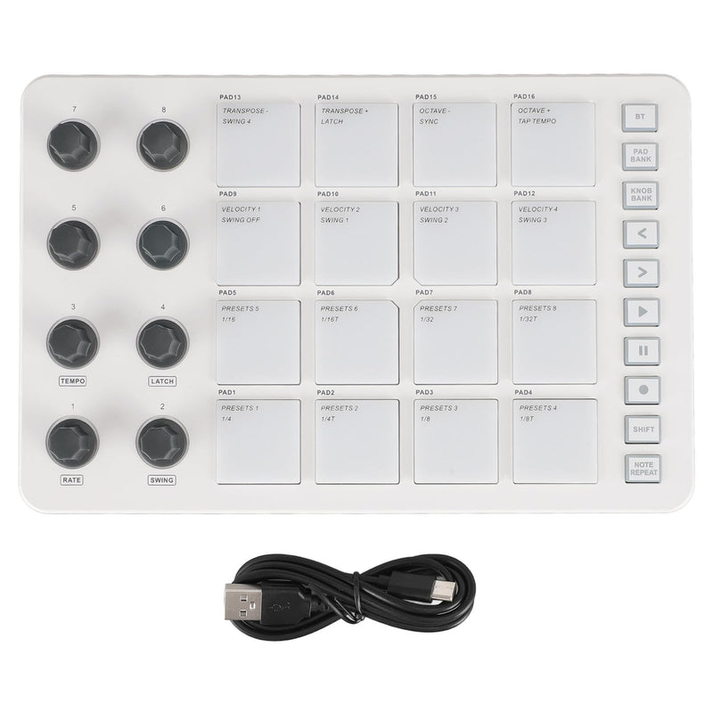 Portable MIDI Drum Pad Controller - Beat Maker Machine with 16 RGB Backlit Pads, Bluetooth USB, 8 Assignable Knobs for Music Production