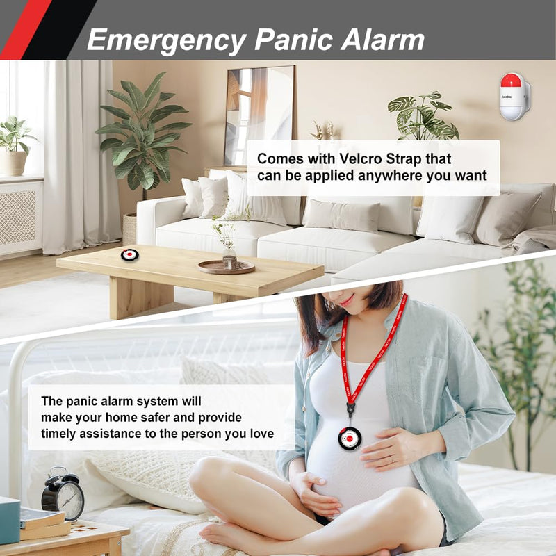 [AUSTRALIA] - Panic Button Alarm for Security Emergency Remote Panic Alarm Siren for Home Strobe Siren,Lightweight and Compact Button with Lanyard,Emergency Alert System for House Business Shop(Battery/USB) 1 Siren+1 Button 