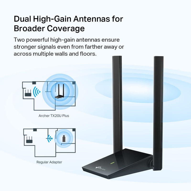 TP-Link USB WiFi 6 Adapter for Desktop PC,AX1800 Dual Band PC WiFi Antenna | USB Wireless Network Adapter with 2.4/5GHz, High Gain 5dBi Antenna, WPA3, MU-MIMO Supports Windows 11/10 (Archer TX20U Plus) AX1800