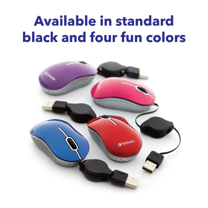 Verbatim USB Corded Mini Travel Optical Wired Mouse for Mac and PC - Commuter Series Blue