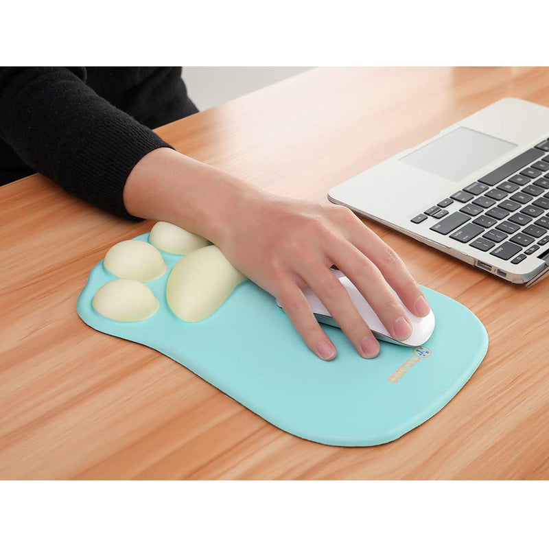 TULGIGS Cute Cat Paw Non Slip Mouse Pad with Wrist Support Soft Silicone Wrist Rests Ergonomic Comfort Computer Mouse Mat Desk Decor 11.55"*7.8"*0.99'' (Green) Green
