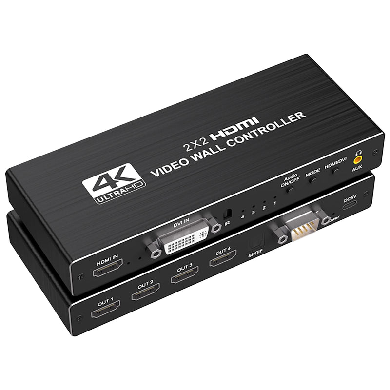 Video Wall Controller 2x2 4k, HDMI TV Video Wall Processor，4 tv Screens into 1 Wall Display with 180 Degree Rotate，Multiple tv Screens one Picture, 8 Splicing Modes 2x2,1x2,1x3,1x4,2x1,3x1,4x1