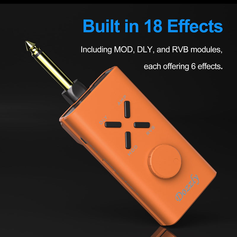Guitar Headphone Amp Multi Effects Pocket Rechargeable Portable Mini Electric Guitar Headphone Amp Modulation Delay Reverb (Orange) Orange