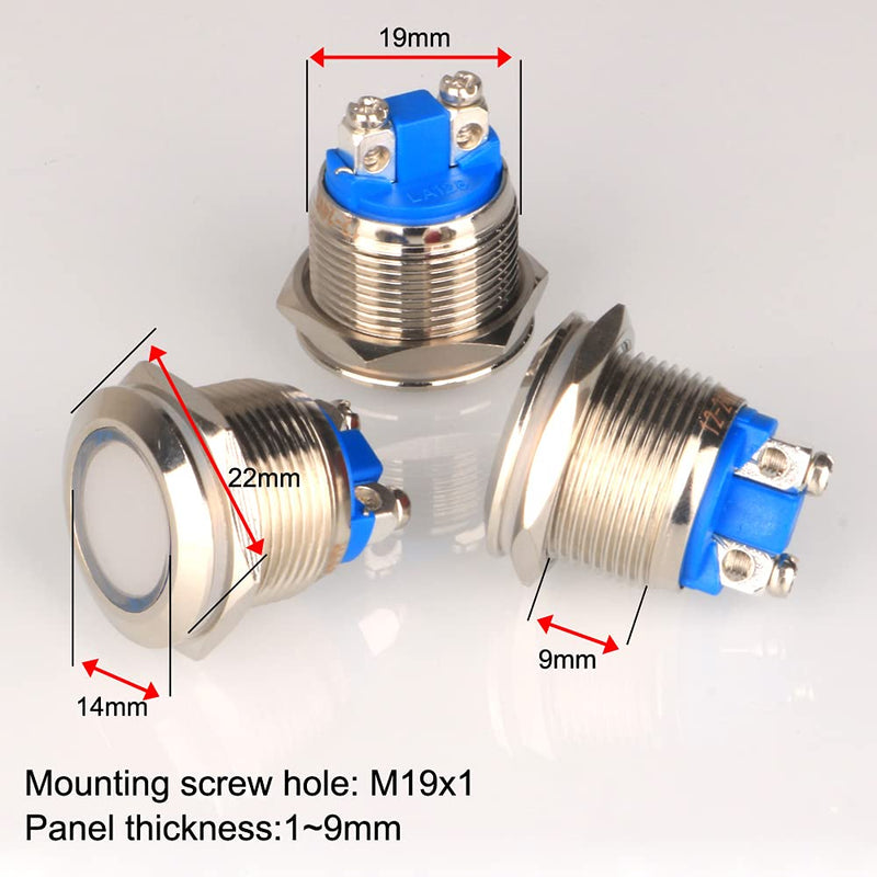 GUUZI 5pcs 12V-24V 19mm LED Metal Indicator Light Waterproof Signal Lamp with Wire (White) White-19 mm
