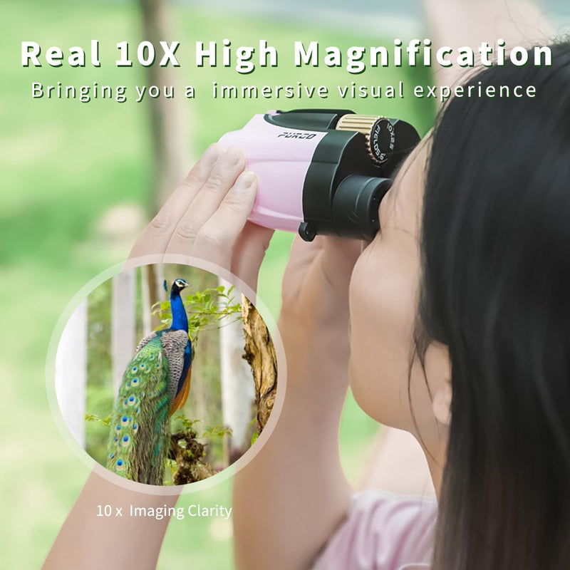 PUROO 10x25 Compact Binoculars for Adults – Lightweight Mini Opera Glasses for Concerts, Theater, Travel & Cruise, Bird Watching – Pink Small Binoculars for Women, Teens & Kids
