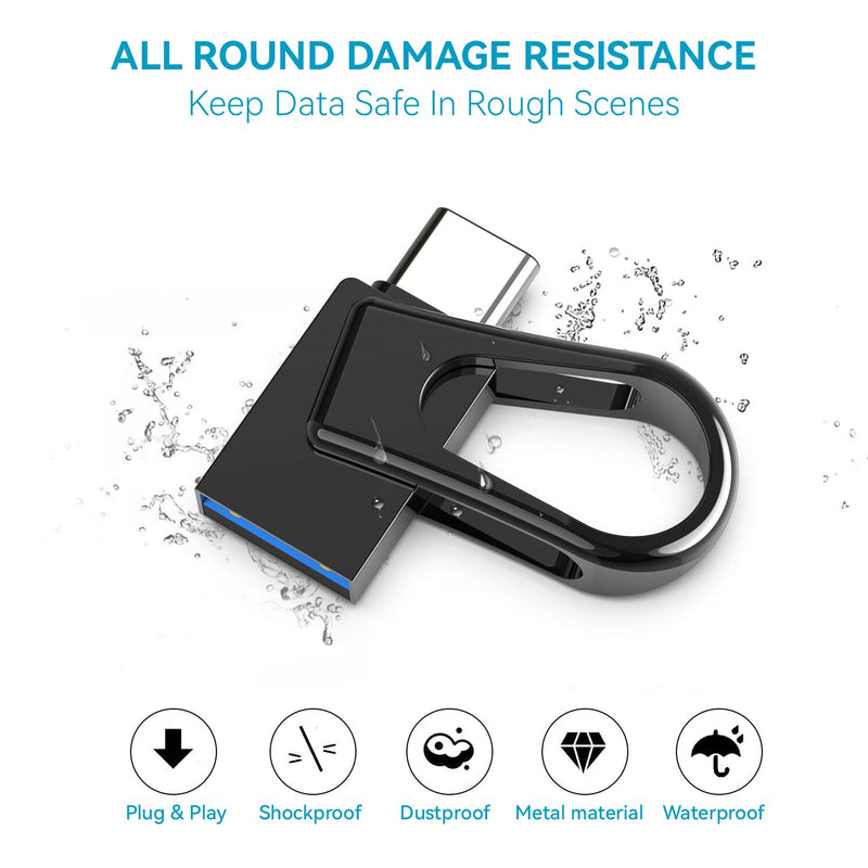 512GB Dual USB 3.2 Gen 1 Type-C Jump Drive, Champagne Silver Rotatable Metal Thumb Drive, Fast Transmission, Safely Store Your Cherished Digital Memories Anytime-Black black