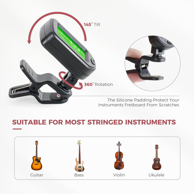 Guitar Accessories Kit - Capo, Tuner, Wall Mount Hanger, Picks, String Cleaner for Guitar, Violin, Bass, Ukulele