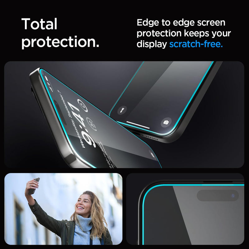 Spigen Tempered Glass Screen Protector [GlasTR EZ FIT] designed for iPhone 15 Pro [Case Friendly] - 2 Pack
