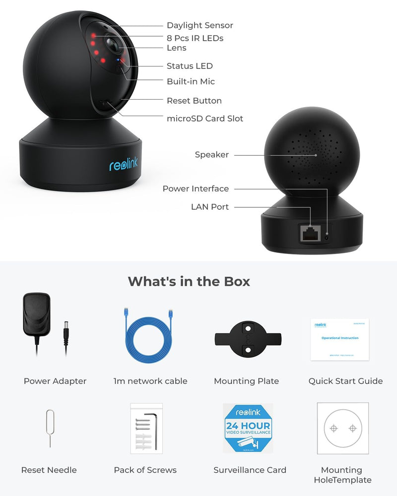 REOLINK Indoor Security Camera, 2.4/5 GHz Wi-Fi, E1 Pro 4MP HD Plug-in Pet Camera, 360 Degree Baby/Pet Monitor with Auto Tracking, Person/Pet Detection, Night Vision, 2-Way Audio, Local Storage Black