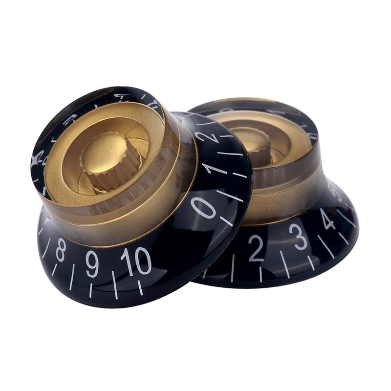 4pcs Bell Top Hat Guitar Knobs Black Gold Guitar Speed Control Volume Tone Knob for Tele Les Paul Style Guitar Bass Accessories (Hat Style)