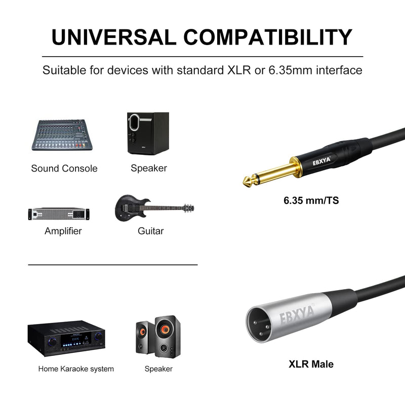 EBXYA XLR Male to 1/4 Inch TS Mono Unbalanced Microphone Cable 6Ft, 6.35mm to XLR Cable, 2 PCS 2 Packs of TS to XLR Male 6 FT