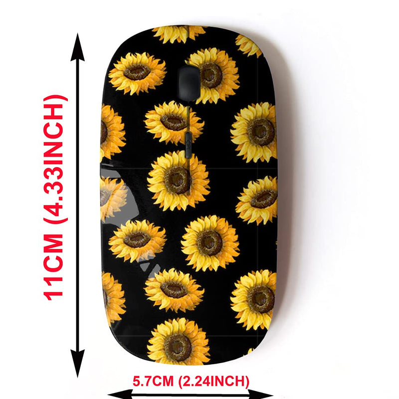 2.4G Wireless Mouse with Cute Pattern Design for All Laptops and Desktops with Nano Receiver - Sunflowers on Black