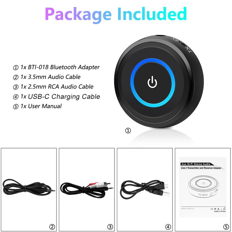 [AUSTRALIA] - Golvery Bluetooth 5.3 Transmitter Receiver for TV/Airplane, 2 in 1 Wireless Flight Adapter, Support 2 Wireless Headphones, 3.5mm Aux Audio and RCA Jack Adapter for PC, Home Stereo 