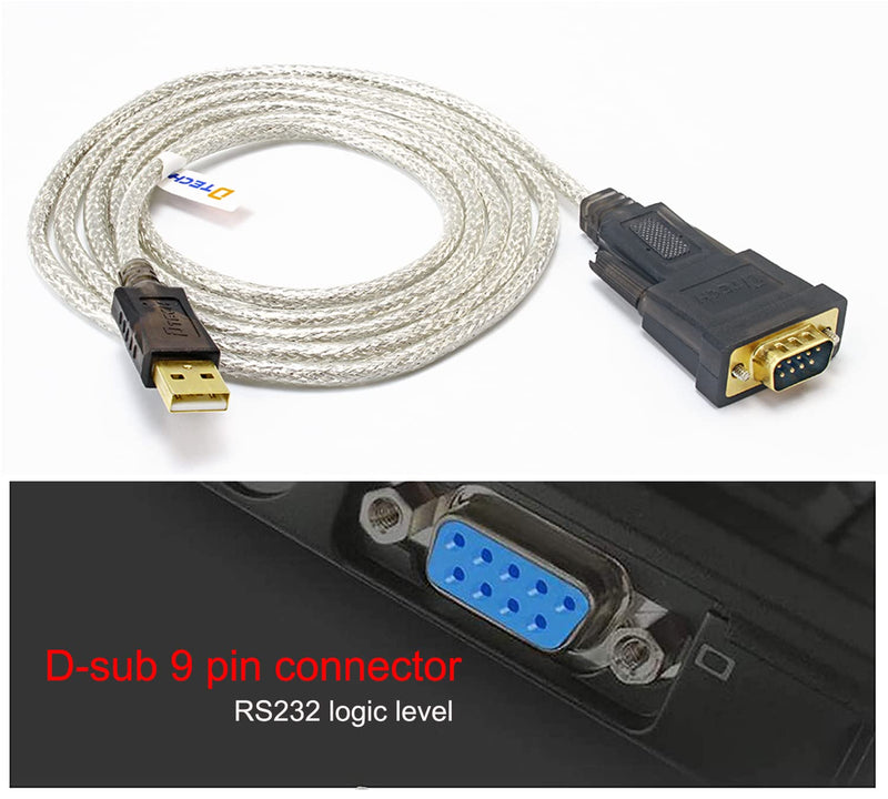 DTECH Serial Cable to USB Adapter DB9 Male RS232 Port Supports Windows 11 10 8 7 Mac (6 Feet, PL2303)