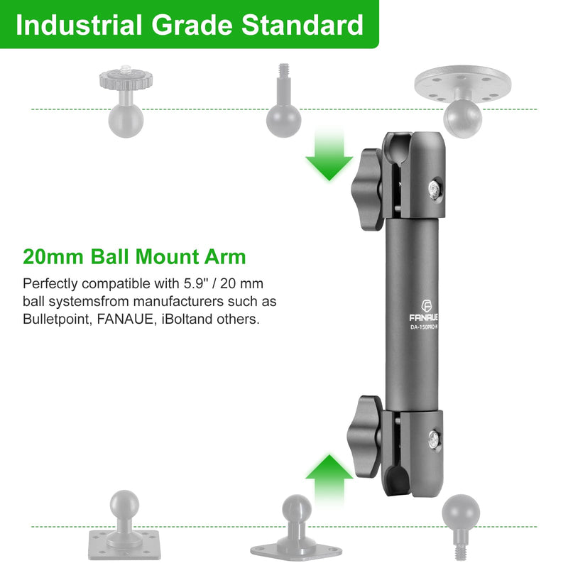 FANAUE Aluminum Double Socket Arm for 20mm Ball Mounts
