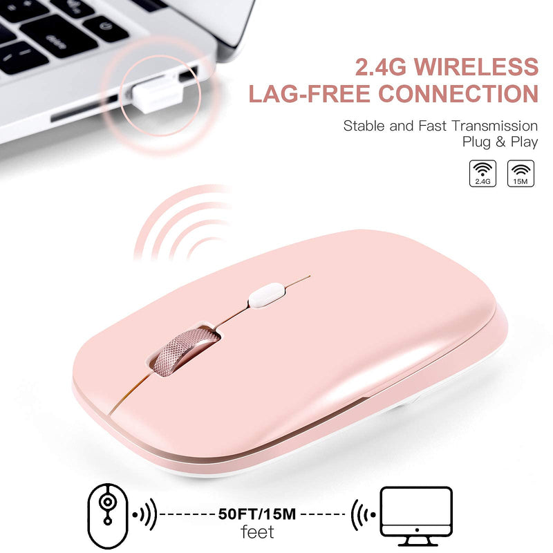 Wireless Mouse, PINKCAT 2.4G Slim Silent Cordless Mouse with USB Receiver, 3 Adjustable DPI Portable Optical Wireless Computer Mice for Laptop, PC, Notebook, Computer, Deskbtop, MacBook - (Pink) pink