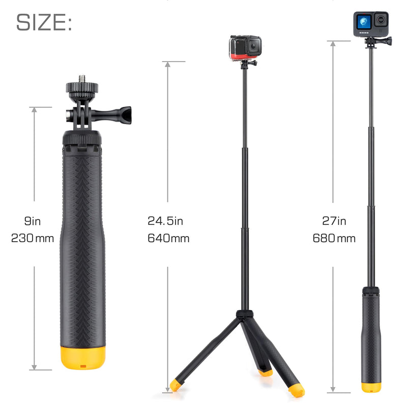 4-in-1 Floating Hand Grip Tripod Underwater Waterproof Selfie Stick Extendable Monopod for GoPro Hero 12 11 10 9 8 7 6 5 4,Insta360,Used as a Floating Tripod,Hand Grip,Selfie Stick,Tripod Stand Yellow