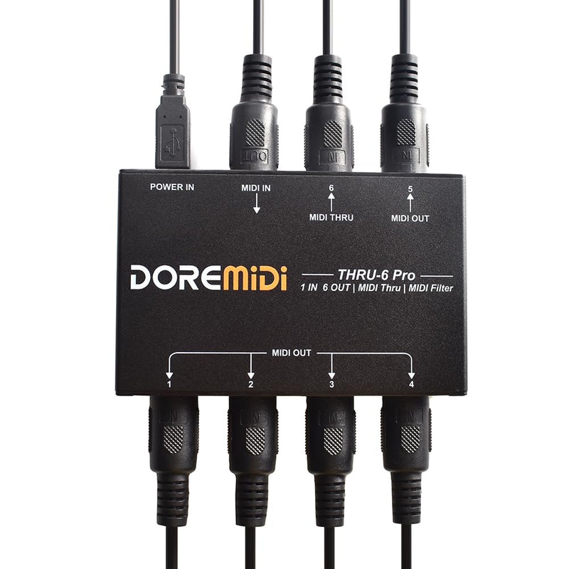 MIDI THRU-6 Pro Box MIDI Splitter + Filter Be Used To Convert 1 MIDI Input Into 6 MIDI Outputs + USB MIDI Output