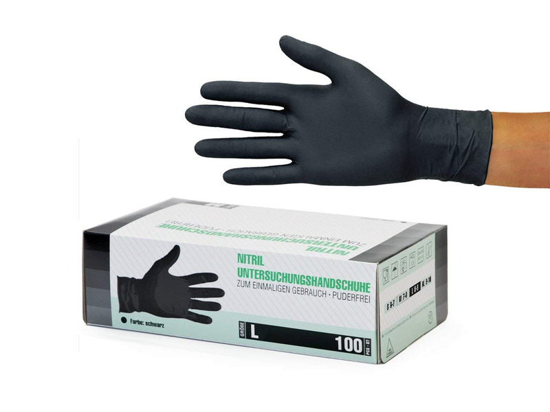 Nitrile Gloves, Box of 100 (L, Black) Disposable Gloves, Single Use Gloves, Examination Gloves, Nitrile Gloves, Powder-Free, Non-Latex, Non-Sterile, Latex-Free, Black, Large