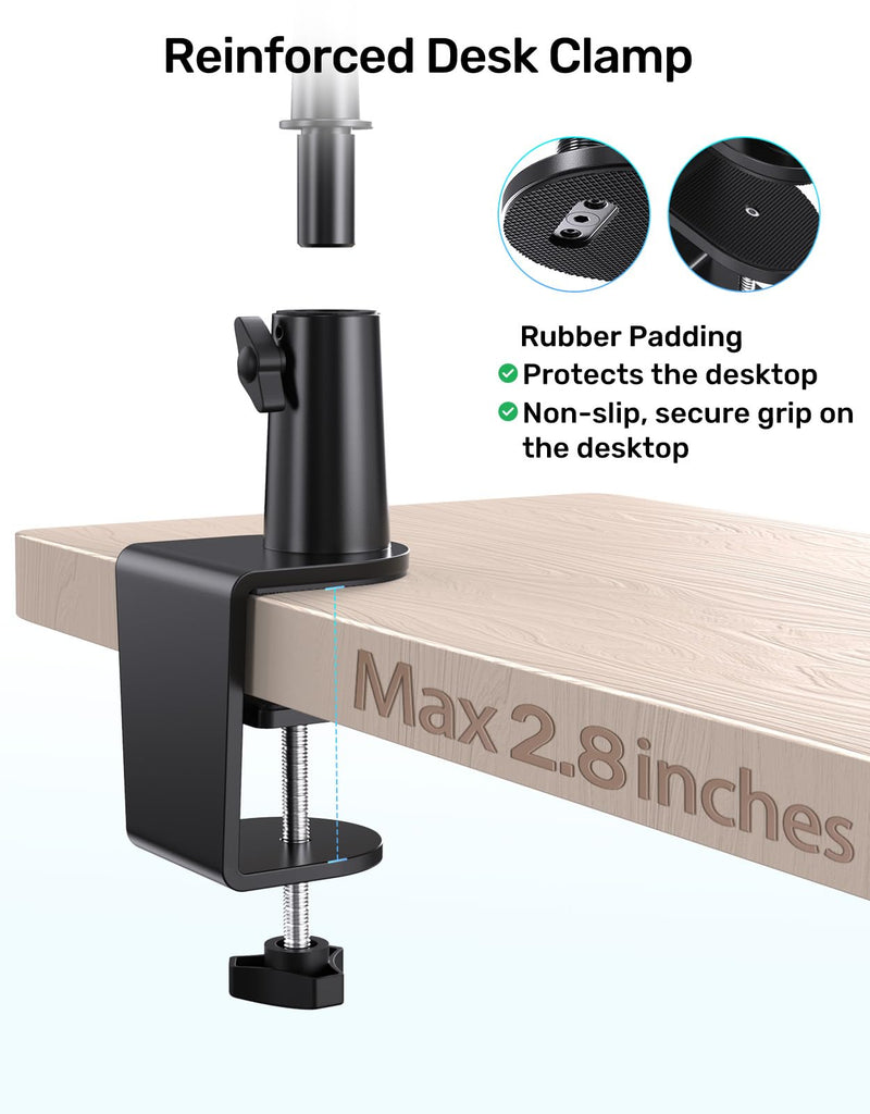 Gooseneck Mic Stand with Clamp, 19-Inch Flexible Desktop Microphone Arm Holder with 3/8" & 1/4" Screw Adapters, 360° Adjustable, Ideal for Podium, Pulpit, Lecture, Conference and Live Streaming