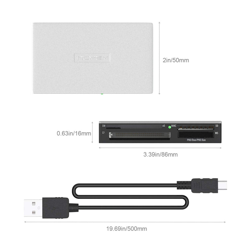 SmartMedia Card Reader Writer All-in-1 USB Universal Multi Card Adapter Slim Hub Read Smart Media, xD, SD, SDHC, SDXC, UHS-I, MMC, MS Pro Duo, CF, MD, Camera Flash Memory Cards For Windows, Mac, Linux Silver-17-in-1-S3
