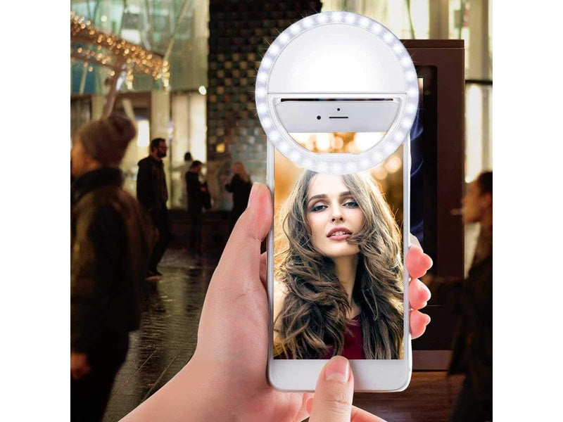 Selfie Ring Light for iPhone, Android, Tablet - Rechargeable Ring Light | Laptop Camera Photography and Videography | 3 Adjustable Light Levels | Beauty and Influencer Clip-on Selfie Ring Light