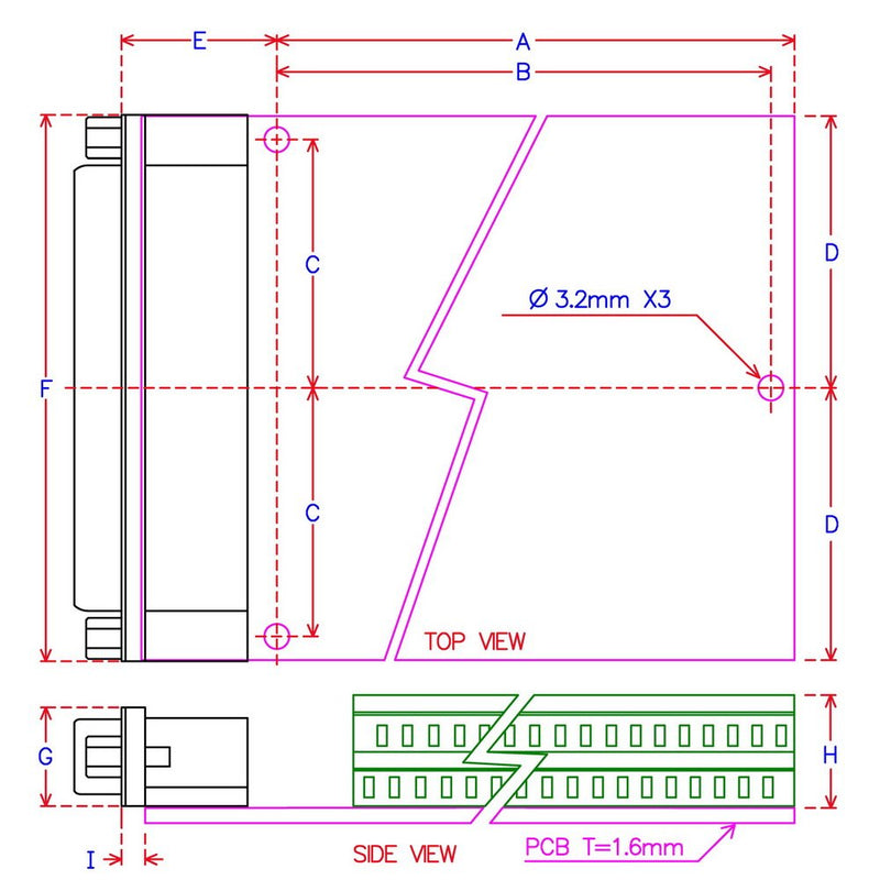 CZH-LABS Slim Right Angle D'sub Header Breakout Board, Terminal Block DSUB Connector Module (DB50 Female) DB50 Female