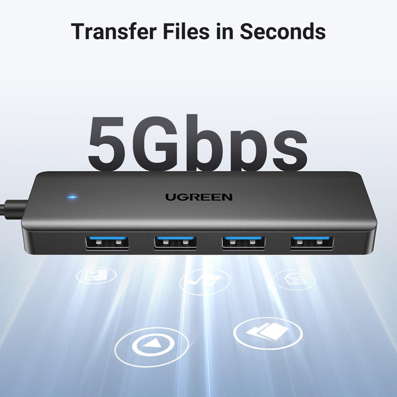 UGREEN USB 3.0 Hub, 4 Ports USB A Splitter Ultra-Slim USB Expander for Mouse, Keyboard, Flash Drive, U Disk, Printer Compatible with Laptop, Desktop PC, Xbox, PS5, and More 0.5 ft