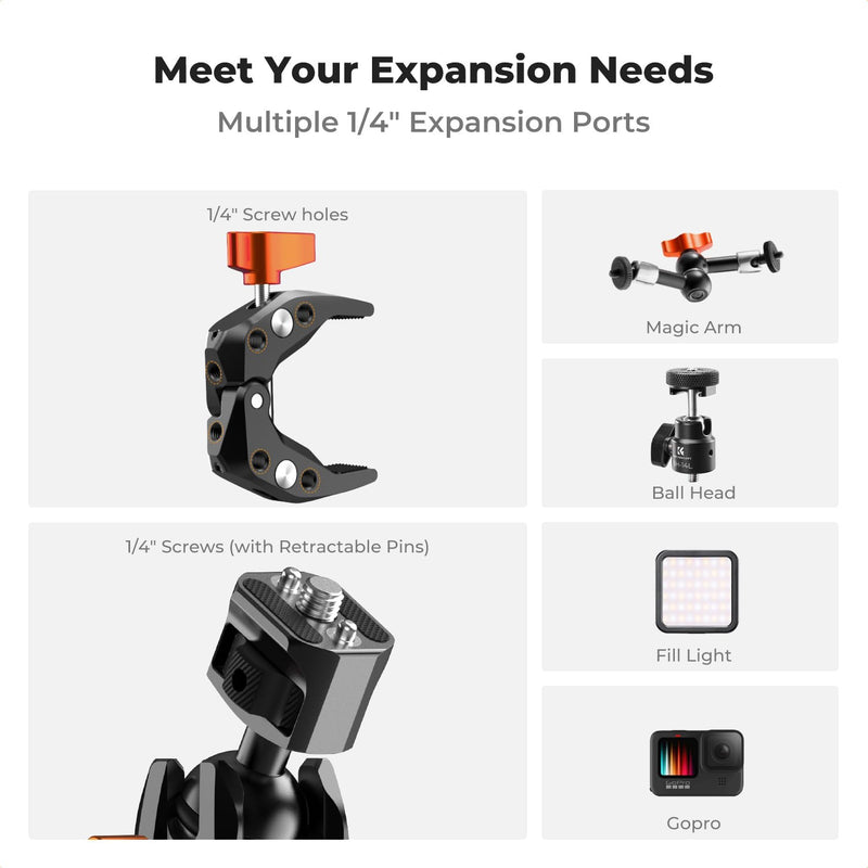 [AUSTRALIA] - K&F CONCEPT Double Super Clamp Camera Mount with 1/4" Threads Metal Clamp for Chair, Pole, Tripod, Desk, Flag, Umbrella, Motorcycle Mount 