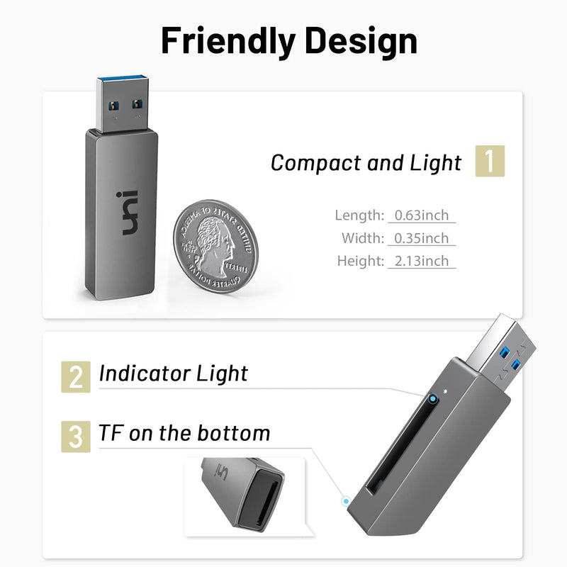 uni SD Card Reader, USB 3.0 SD Card Adapter High-Speed Micro SD Memory Card Reader Support SD/Micro SD/TF/SDHC/SDXC/MMC/UHS-I Card Compatible with Mac, Win, Linux, PC, Laptop, Chromebook, Camera Grey