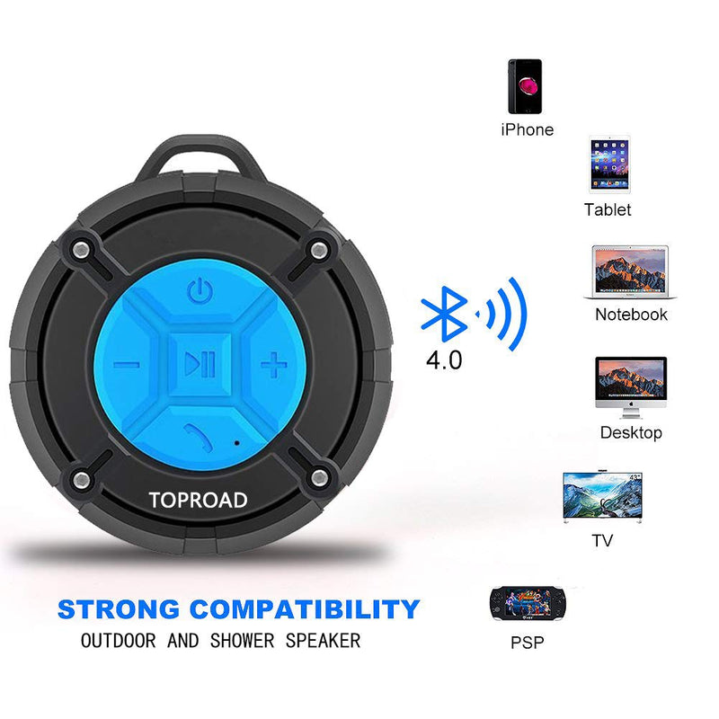 Portable Shower Speaker, IPX7 Waterproof Wireless Outdoor Speaker with HD Sound, 2 Suction Cups, Built-in Mic, Hands-Free Speakerphone for Bathroom, Pool, Beach, Hiking, Bicycle Blue