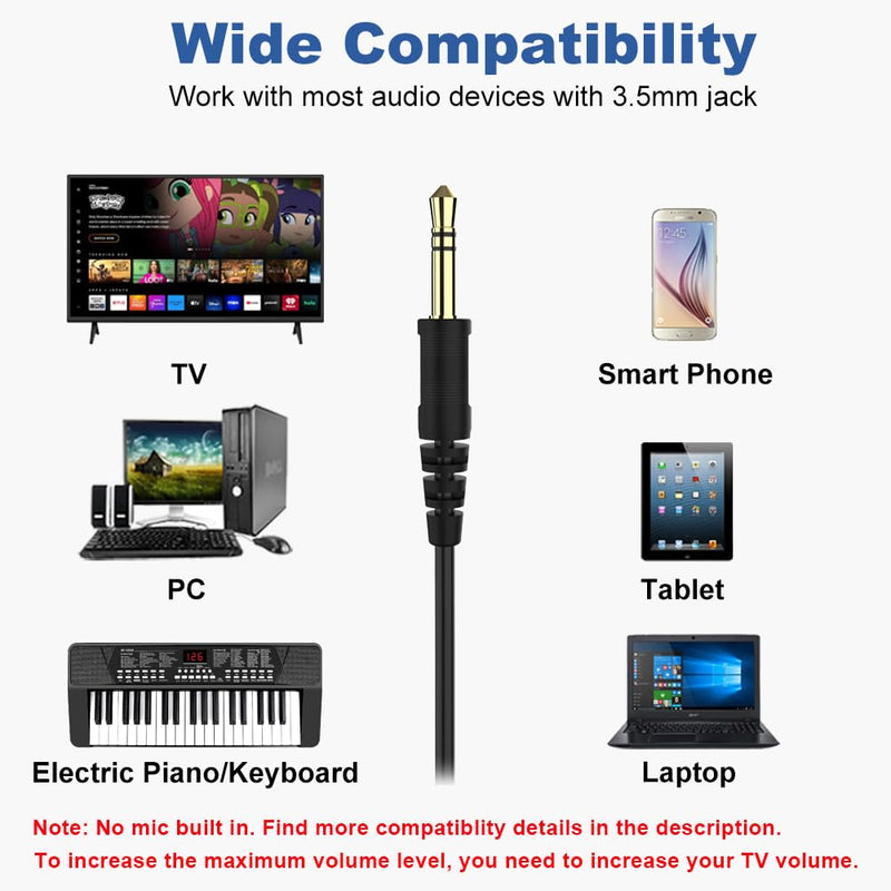 Joysico 19.5Ft / 6M Long Cord Over Ear Headphones with Volume Control, 16Ft Long Cord in-Ear Earbuds with Mic and Volume Control Bundle, Spring Coil Wire, Extension Cable, 3.5mm AUX, for TV PC Laptop