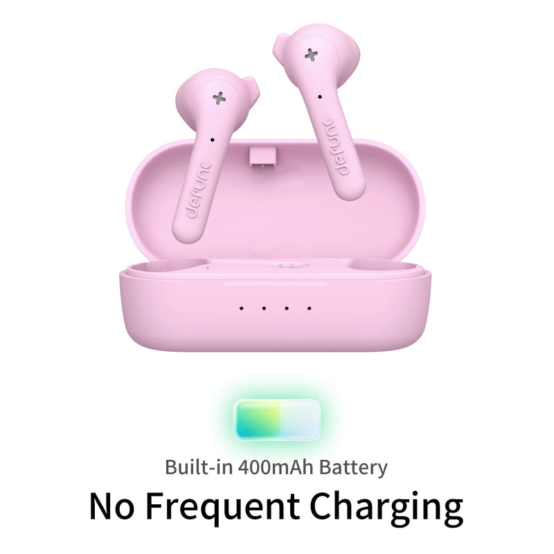 Defunc True Basic Wireless Earbuds, Bluetooth 6.0, Patented MultiTip Semi-in-Ear Design with Silicone Ear Wings, AI App Support, Quad Microphones,Waterproof, 22H Playtime, Secure Fit Earbuds (Pink) Pink