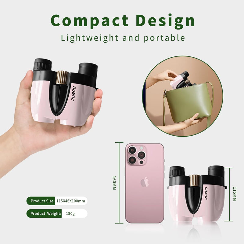 PUROO 10x25 Compact Binoculars for Adults – Lightweight Mini Opera Glasses for Concerts, Theater, Travel & Cruise, Bird Watching – Pink Small Binoculars for Women, Teens & Kids