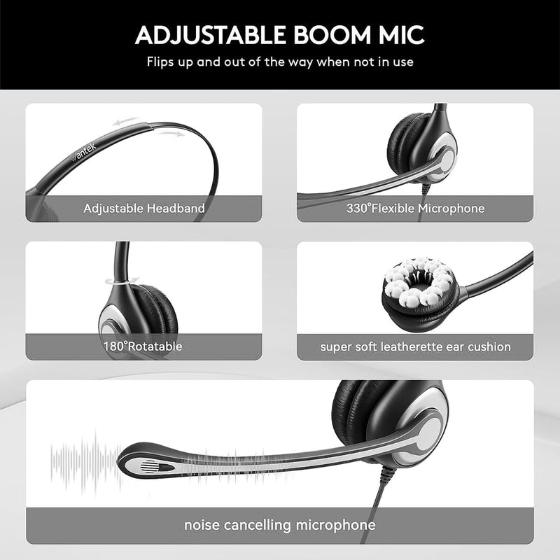 [AUSTRALIA] - Wantek USB Computer Headset with Microphone for Laptop PC,3.5mm Wired Stereo Call Center Headset with Microphone Noise Cancelling, Corded Desktop Headphones with Mic & Mute 600USB-W-S1 
