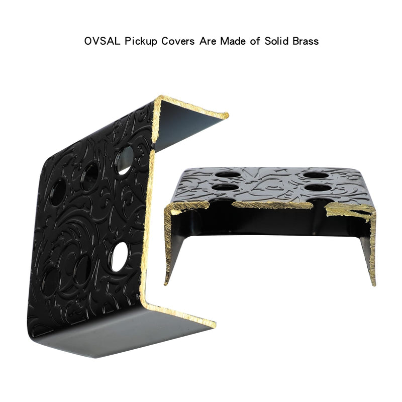 [AUSTRALIA] - Set of 2 Brass Guitar Pickup Covers Black 50mm/52mm Pole Spcing Electric Guitar Pickup Covers Humbucker Guitar Pickup Cover Metal Guitar Pickup Covers for Ep Lp Les Paul Electric Guitar flower pattern 