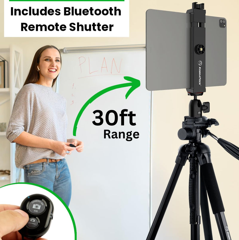 iPad Tripod Mount Holder, Fits iPad Pro 12.9, Air, Mini, Tab and More | Includes Swivel Ball Head and Bluetooth Remote TabMount 360 iPad Holder for Tripod