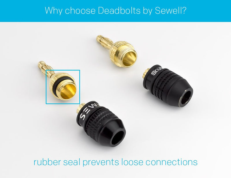 Deadbolt Banana Plugs 6-Pairs by Sewell, Gold Plated Speaker Plugs, Quick Connect, SW-29863-6 6 Pairs Deadbolt Banana Plugs