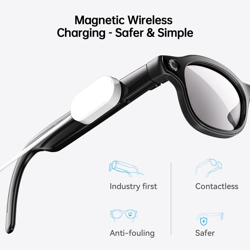 2026 New AI Smart Glasses with 13MP Camera, Wireless Charging, AI Voice Assistant, Real-Time Translation, Open-Ear Speakers for Audio, Bluetooth Video Recording Glasses for Work, Travel, 3 Lenses Black 32 GB