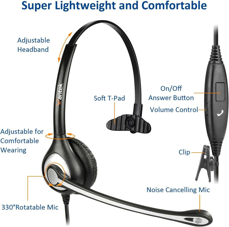 [AUSTRALIA] - Wantek Cell Phone Headset with Microphone Noise Cancelling for Laptops, PC,3.5mm Jack,Volume Control,Wired Computer Headsets for Zoom Skype,for Office,Business, Call Center, Clear Chat 6035 