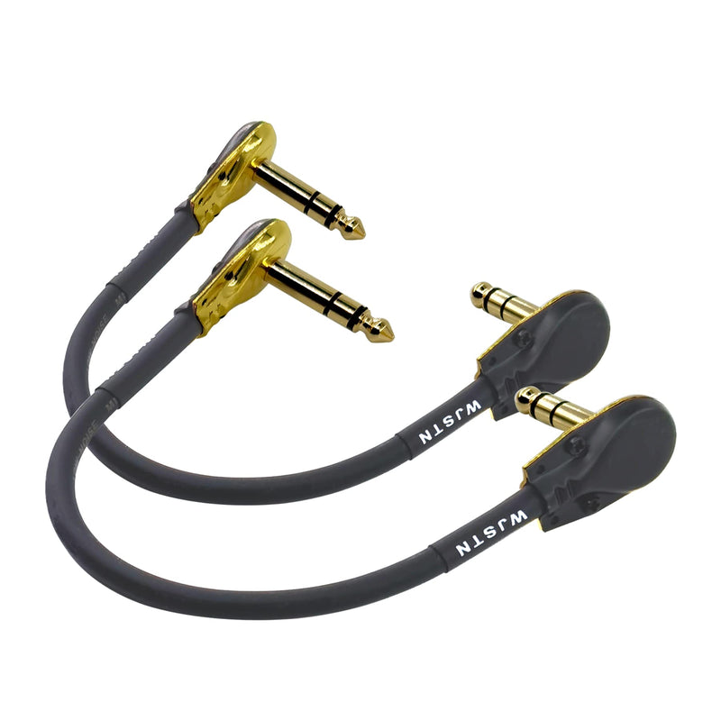 1/4 inch Right Angle TRS Stereo Dual Channel Guitar Flat Patch Cable Low Profile Pancake Design 1 feet 2 Pack (1 feet)