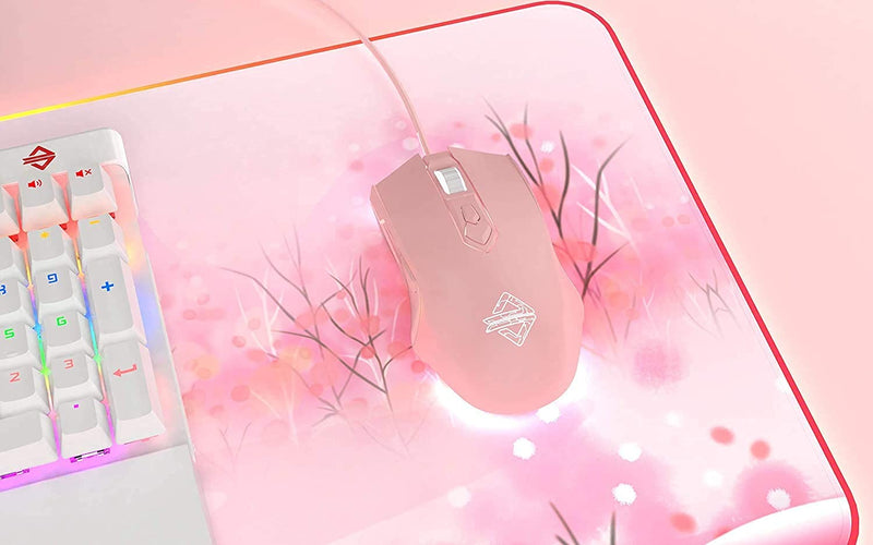 Lomiluskr AJ52 Gaming Mouse Wired, 7 Programmable Buttons, Computer Mice with RGB LED Backlit, 200-4800 DPI Adjustable,for Windows/Mac OS/Linux (Pink) Pink