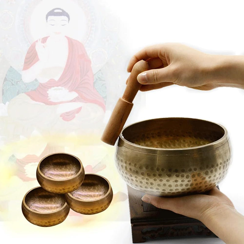 4.3‘’Handmade Buddhist Brass Music Bowl, Singing Bowl with Wood Mallet for Meditation, Yoga, Chanting, Music Therapy
