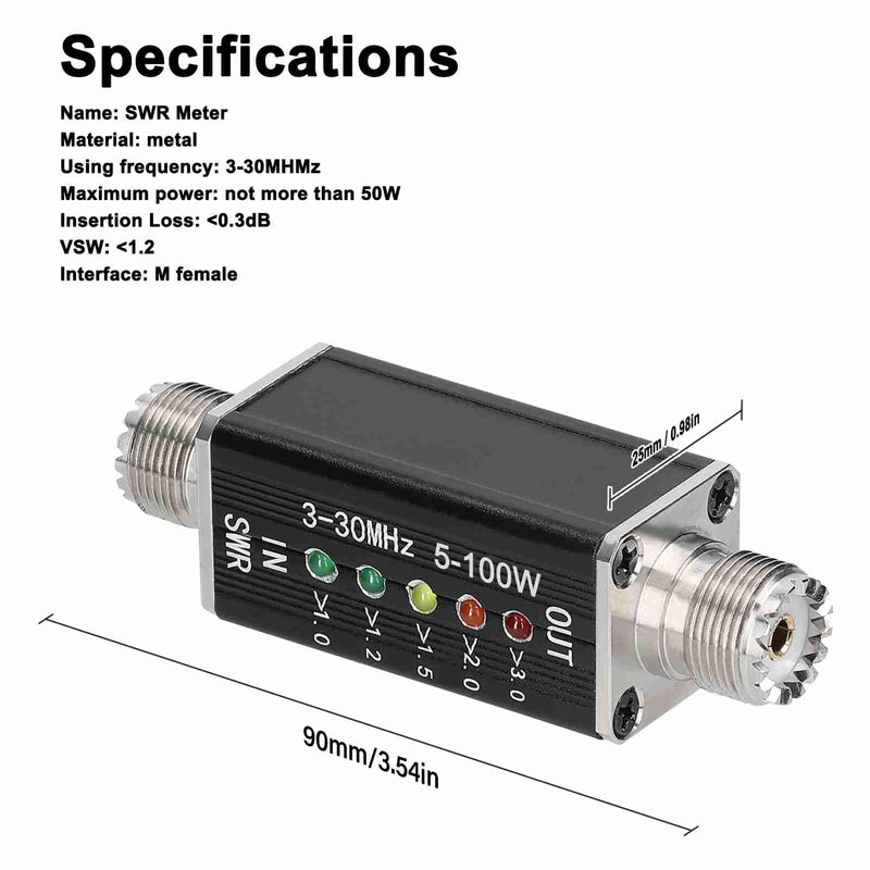 [AUSTRALIA] - LED SWR Meter, 3-30MHz Frequency Shortwave Standing Waves Indicator for Television Broadcasting 