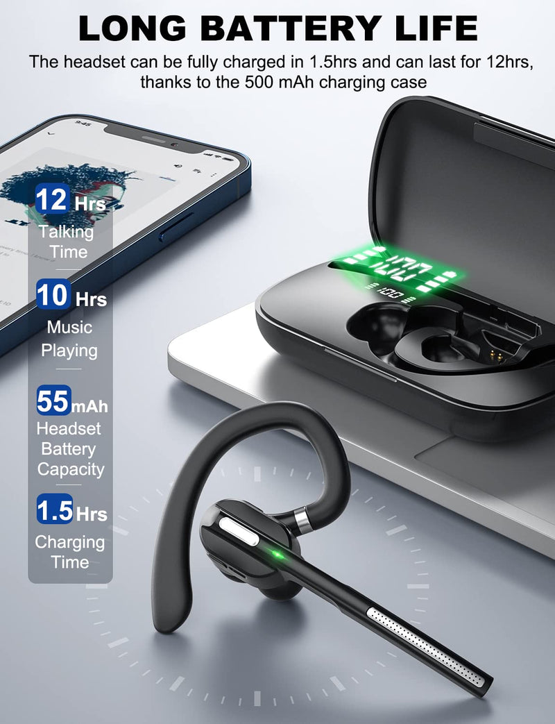 [AUSTRALIA] - Bluetooth Headset V5.1, Wireless Headset with Battery Display Charging Case, Bluetooth Earpiece with Noise Canceling Mic for Driving, Office, Business, Compatible with Cell Phone and PC 